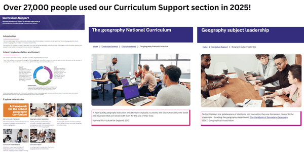 Curriculum Support section screenshot - text reads that over 27,000 people used this section in 2025