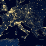 Urbanisation - satellite image using navy and gold. Image from Shutterstock