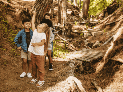 Image of children investigating in woods. Photo by Jacob Lund sourced from Canva.